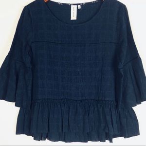 Guest Editor Plaid Bell Sleeves blue peplum top
